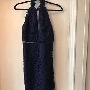 Navy floral cutout backless dress